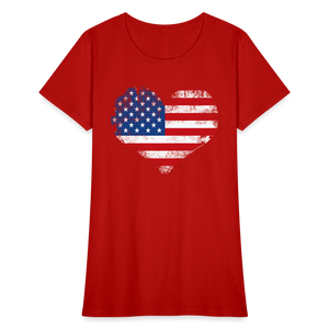 American Flag Heart, Vintage Grunge Style Patriotic Women's T-Shirt - red