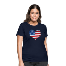 Load image into Gallery viewer, American Flag Heart, Vintage Grunge Style Patriotic Women&#39;s T-Shirt - navy