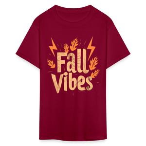 Fall Vibes Autumn Leaves Aesthetic Cute Retro Graphic Quote T-Shirt  T-Shirt - burgundy