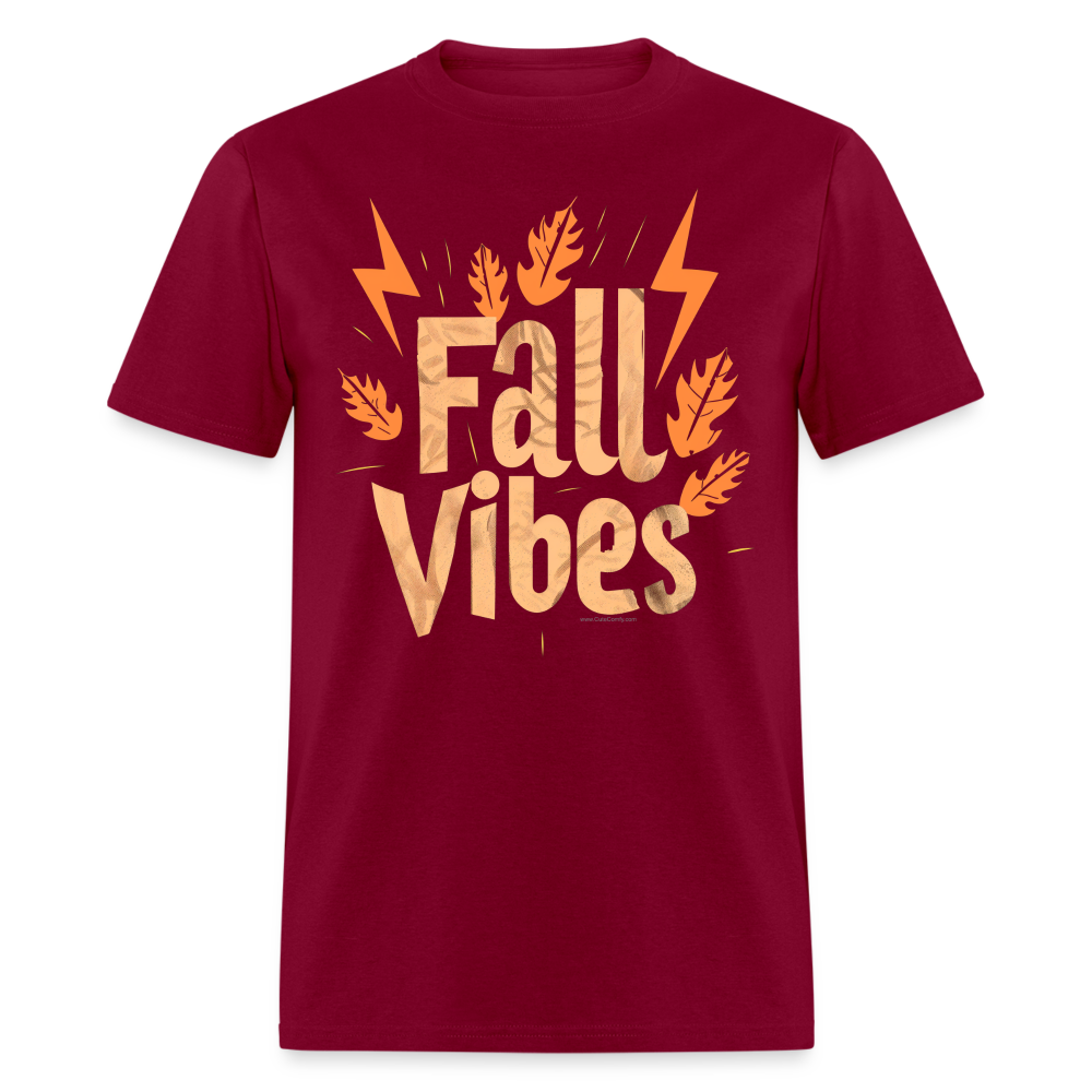 Fall Vibes Autumn Leaves Aesthetic Cute Retro Graphic Quote T-Shirt  T-Shirt - burgundy