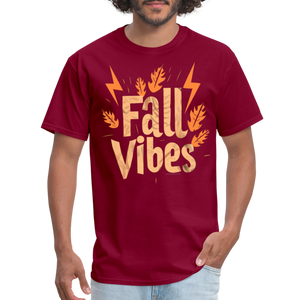 Fall Vibes Autumn Leaves Aesthetic Cute Retro Graphic Quote T-Shirt  T-Shirt - burgundy