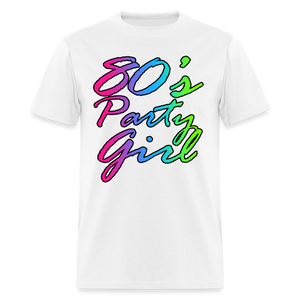 Neon Script 80s Party Girl T-Shirt Retro Fancy Dress Costume - white