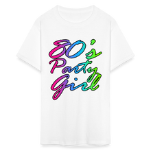 Load image into Gallery viewer, Neon Script 80s Party Girl T-Shirt Retro Fancy Dress Costume - white