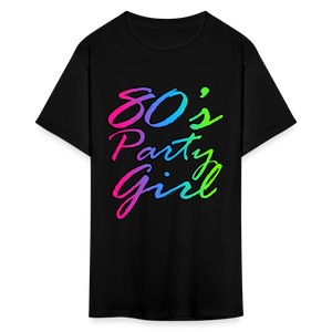 Neon Script 80s Party Girl T-Shirt Retro Fancy Dress Costume - black