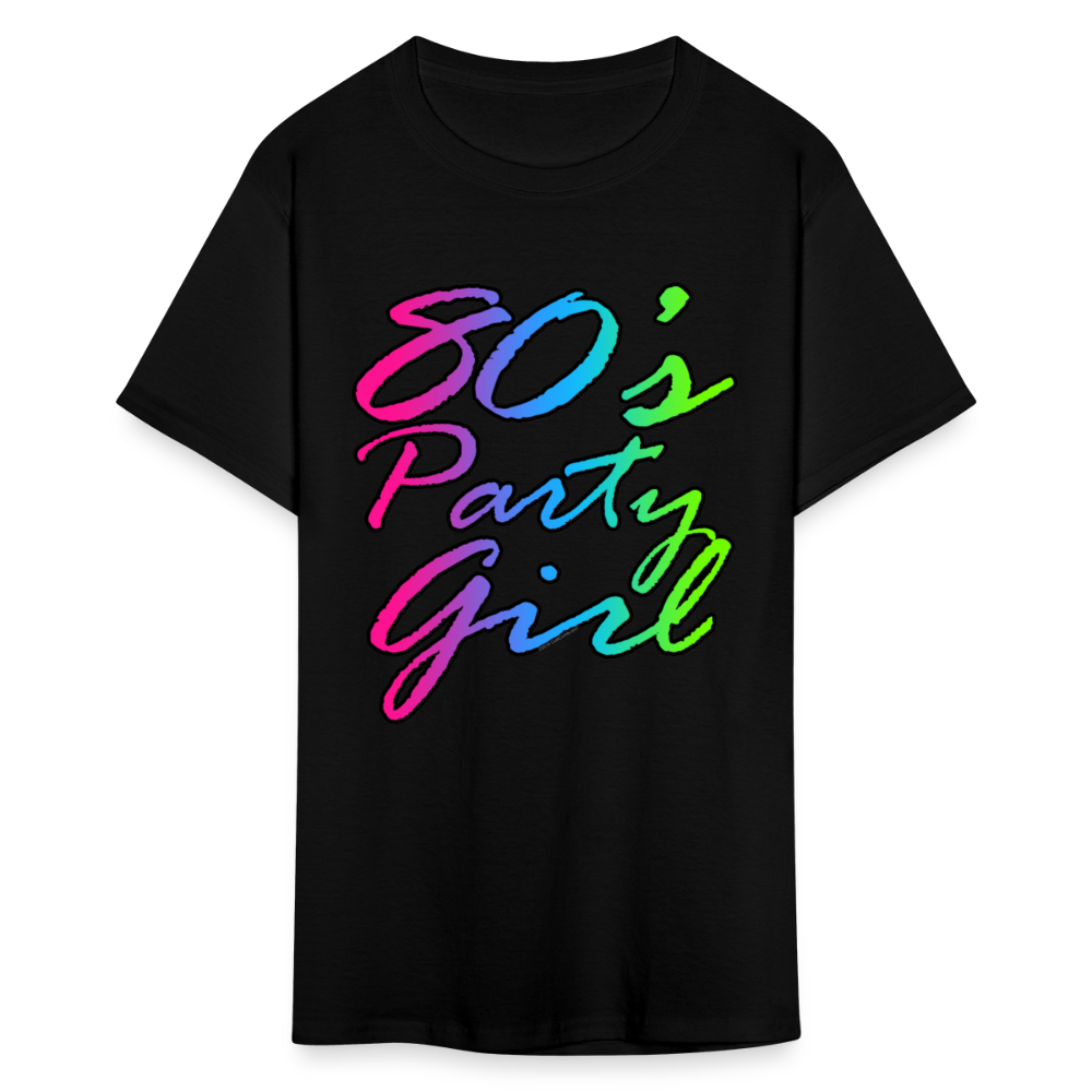 Neon Script 80s Party Girl T-Shirt Retro Fancy Dress Costume - black