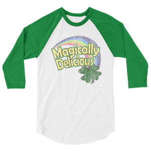 Magically Delicious St Patricks Day Shirt Retro Rainbow Raglan