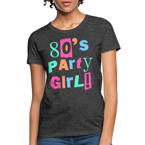 Women's 80s Party Girl Bright Pastel Fun 1980s Retro Costume T-Shirt - heather black