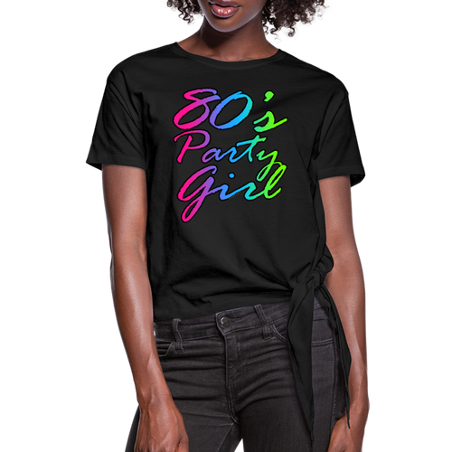 Neon Script 80s Party Girl T-Shirt Retro Fancy Dress Costume - black
