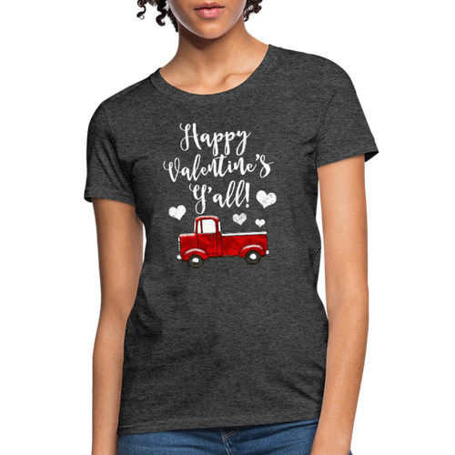 Teacher Cute Red Pickup Truck Happy Valentines Day Yall Country Southern Tshirts - heather black