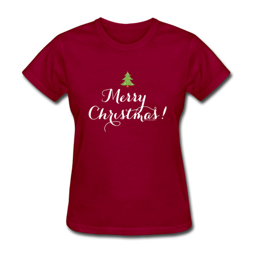 Merry Christmas Cute Script T Shirt - dark red