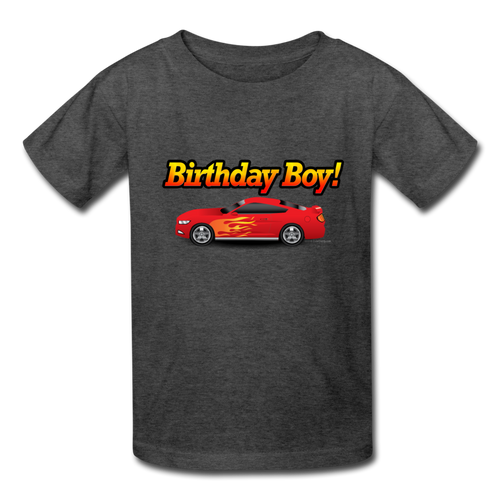 Red Race Car Boys Birthday T-Shirt - heather black
