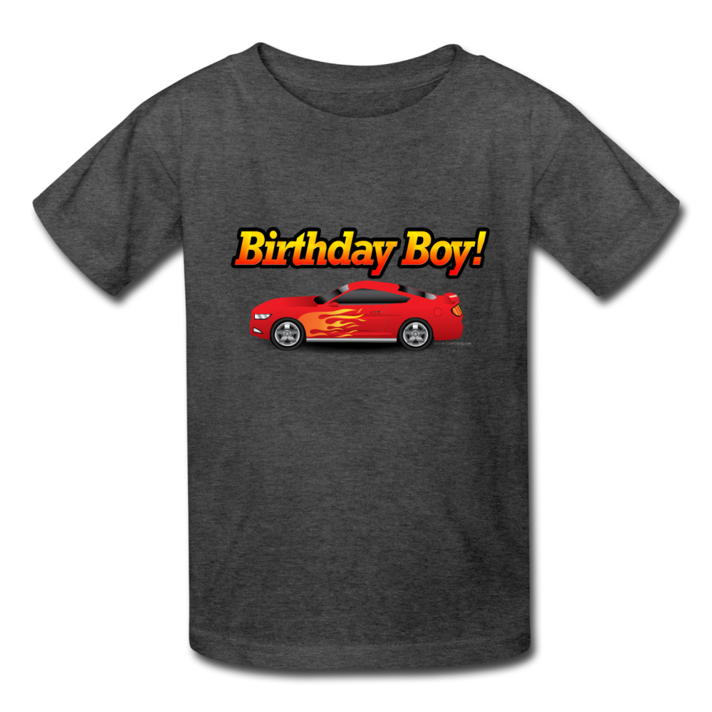 Red Race Car Boys Birthday T-Shirt - heather black