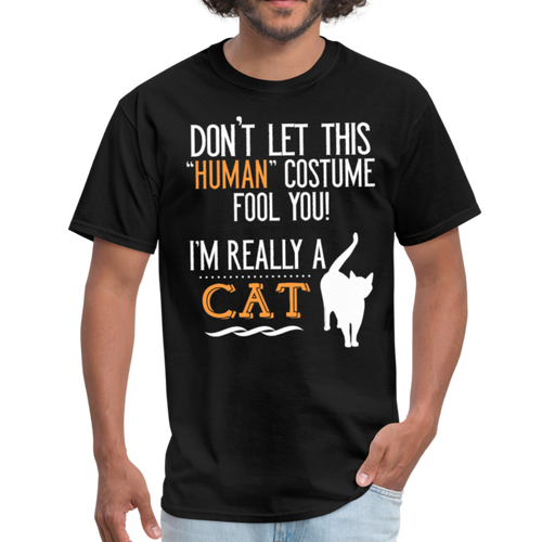 Cat in Human Costume Funny Halloween Shirts for Women Men Unisex - black