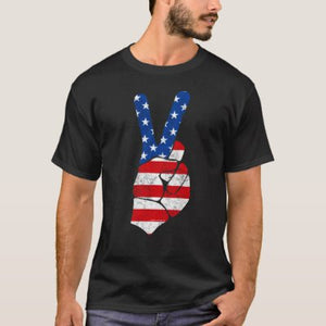 Vintage Peace Sign Hand American Flag Patriotic 4th of July T-Shirt